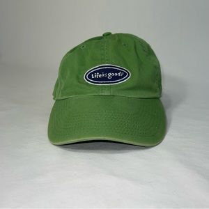 Life Is Good Patch Smiley Face Happy Hike Adult Baseball Cap Hat Green Adjustabl